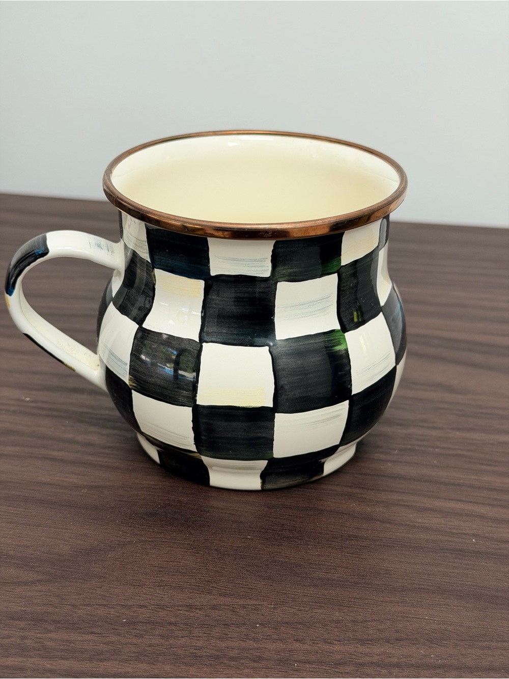 MacKenzie-Childs Black and Cream Checkered Ceramic Mug - Picture 2 of 5